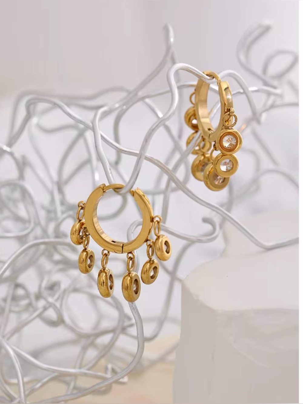 Crystal Charm Hoop Earrings – Gold Plated Stainless Steel - Picture 3 of 9